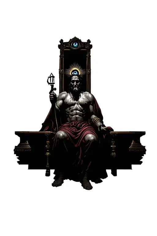 Hades Greek God Sitting On Throne With The All Seeing Eye