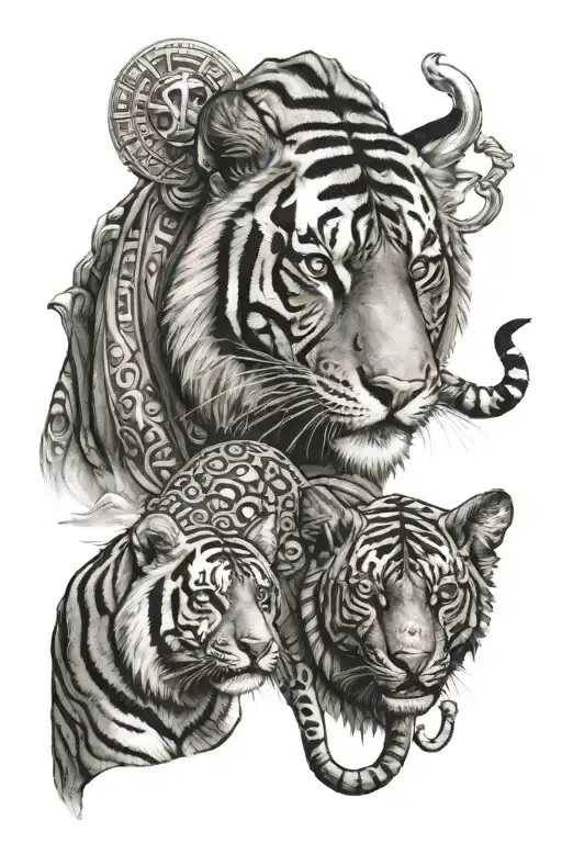 A Tiger Next To The Egyptian Gods Horus And Anubis