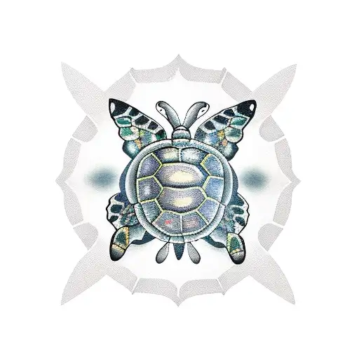 Pacfic Turtle With A Butterfly