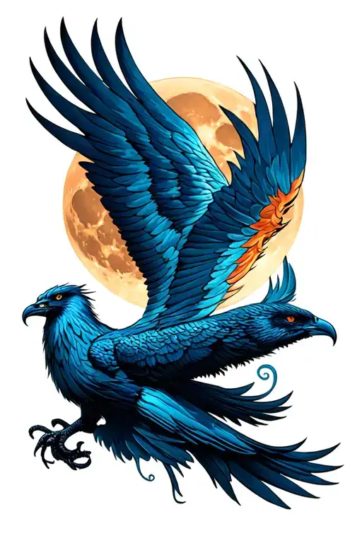 Phoenix And Full Moon Shining