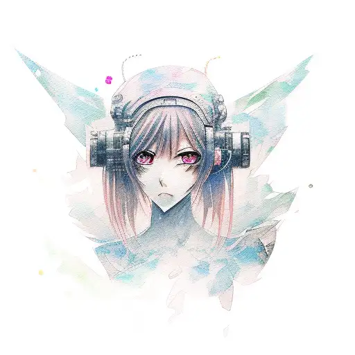 Abstract Watercolor Anime Character Surrounded By Photography Equipment