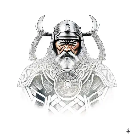 A Viking Samurai On Girih Background