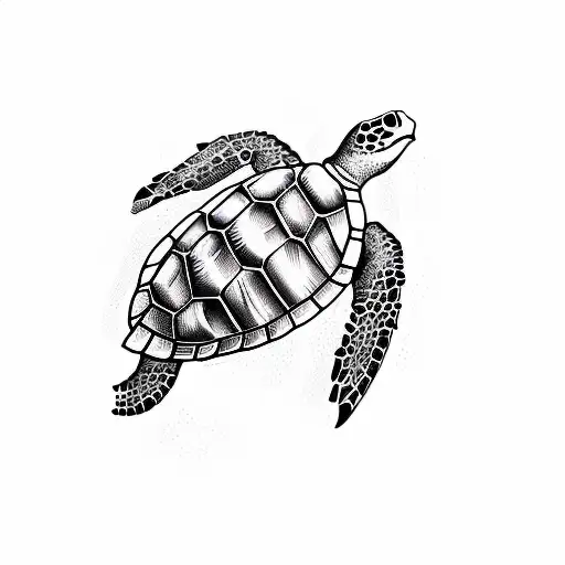 A Detailed Sketch Of A Sea Turtle Swimming
