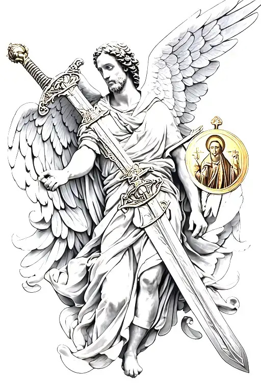 Archangel With Sword And Saint Benedict Medal