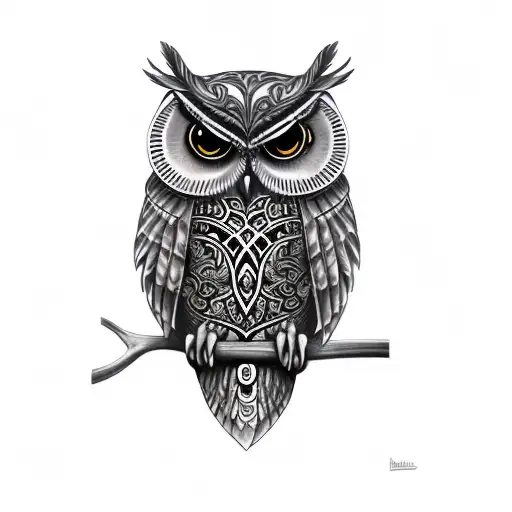 A Realistic Owl In A Branch