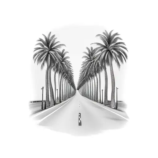 Road Of Palm Trees On Fire