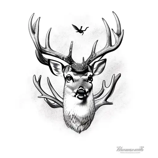 Deer With Antlers That Become Branches And Birds That Fly