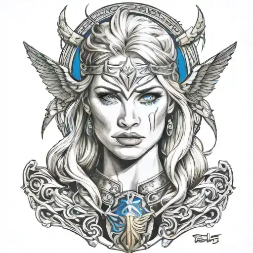 Beautiful Norse Valkyrie With Blonde Hair Blue Eyes