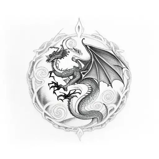 Dragons Battling In A Mystical Forest