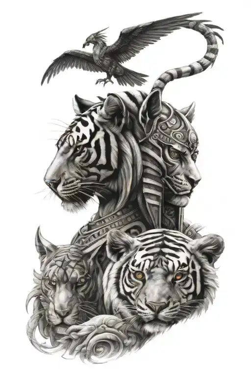 A Tiger And The Gods Horus And Anubis Egyptian God