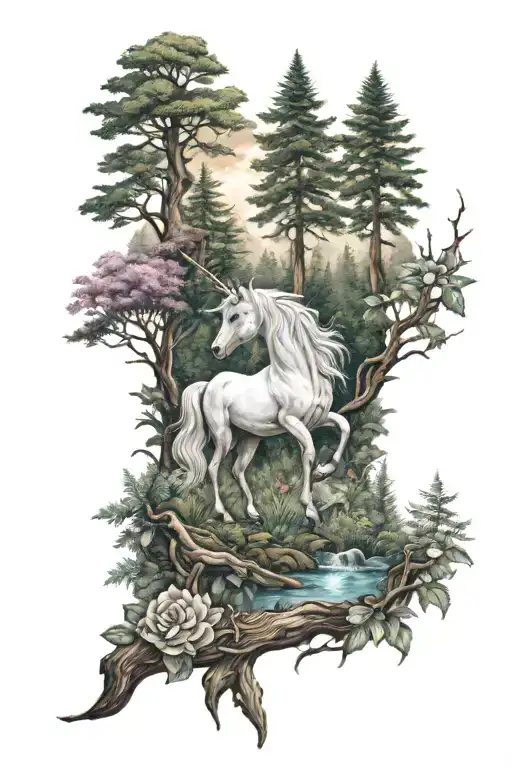 Enchanted Forest Scene With A Unicorn