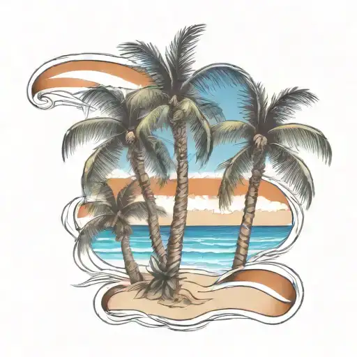 Beach Shore With Palm Trees Intertwined