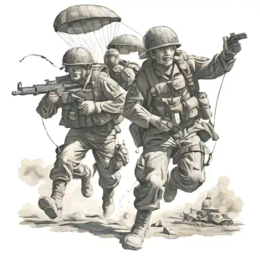 World War 2 Paratroopers Landing On A Warzone