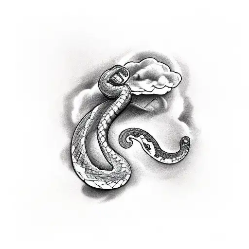 Broken Heart With A Snake Around It And Clouds In The Background