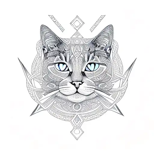 A Cat With Intricate Geometric Patterns Inspired By Nordic Runes