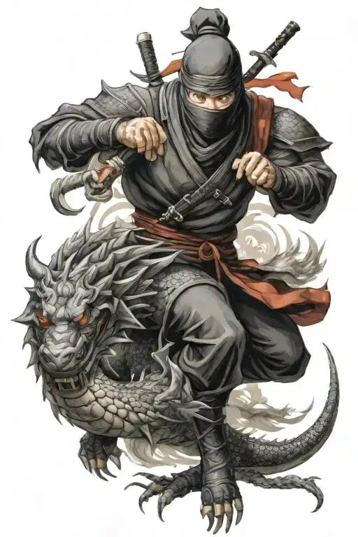 Ninja And Japanese Dragon