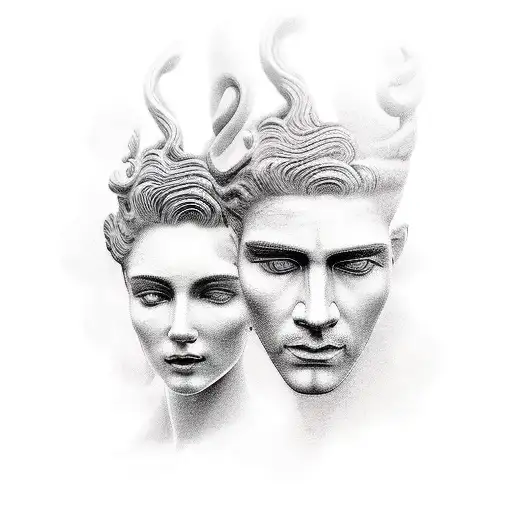 A Vintage Car Driving Through A Field Of Ancient Statues