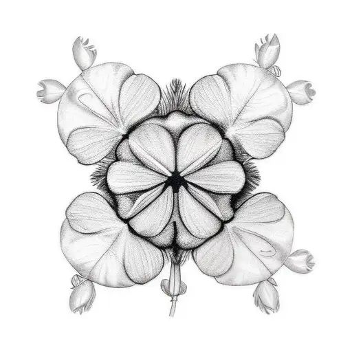 Four Leaf Clover With Stem And Bee