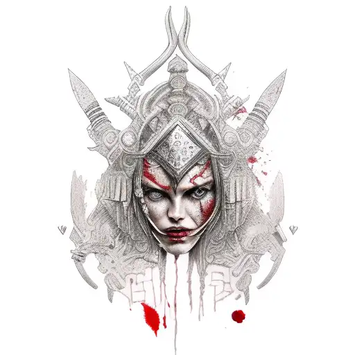 Women Warrior With Blood And Scars