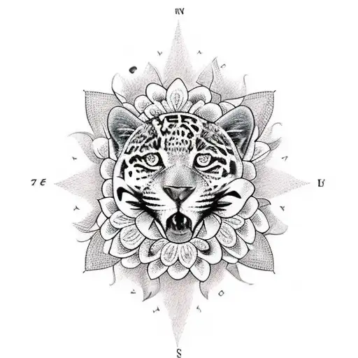 Jaguar With Compass And Flowers