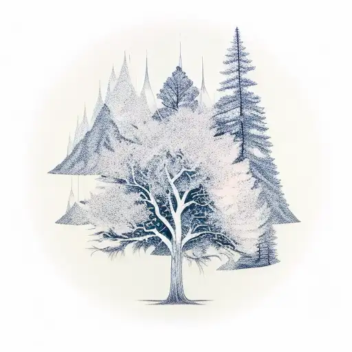 Galaxy Outer Space With Mountain Trees