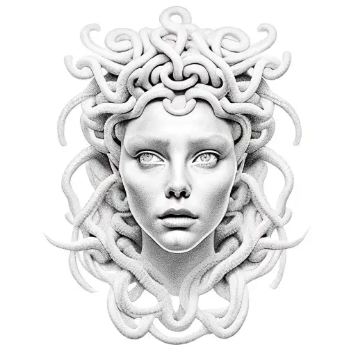 Medusa Com Uma Parte Do Rosto Petrificado E O Outro Despetrificando