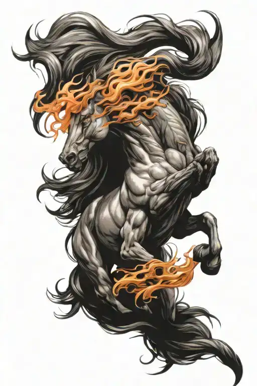 A Horse With A Fiery Mane And A Small Fiery Dragon