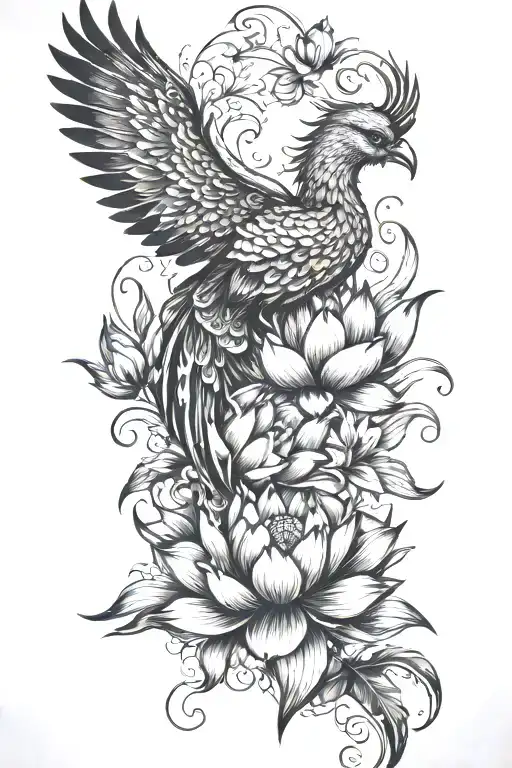 Phoenix And Lotus Flower
