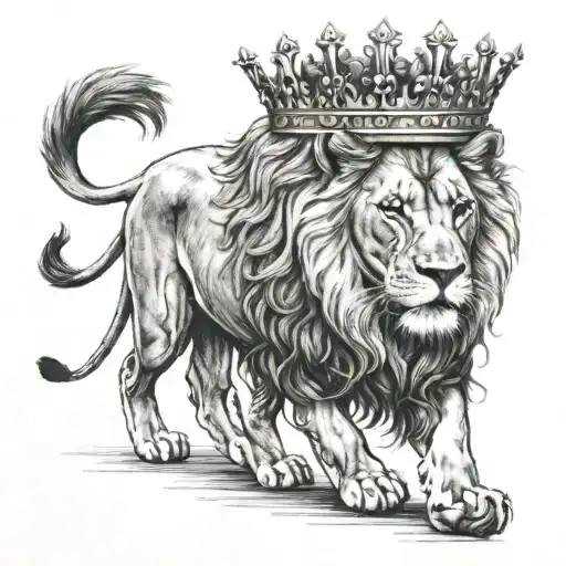 Lion Walking Wearing A Crown