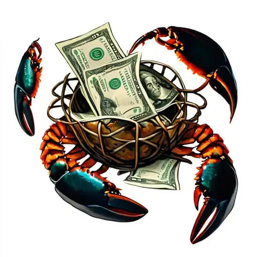 Lobster Trap With Money Coming Out Of It