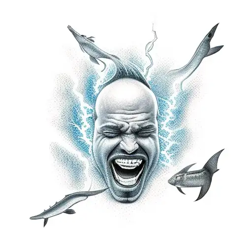 A Man Lying On The Water In The Middle Of The Sea And Is About To Be Struck By Lightning