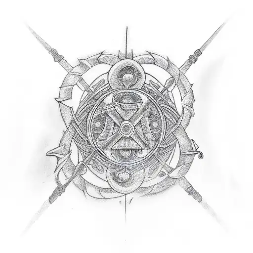 Yin And Yang With A Crossed Anchor