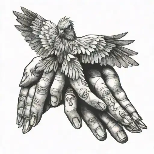 Prayers Hands With Bird Flying Down