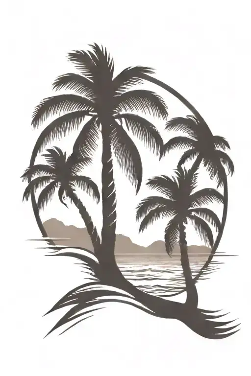 Beach Shore With Crossed Palms