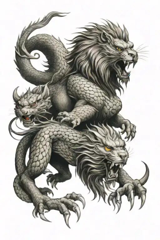 Chinese Dragon A Lion And An Eagle