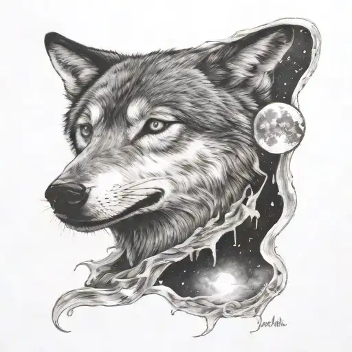 Wolf And Moon Night Sky