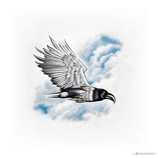 Raven Flying Bettween Black Clouds