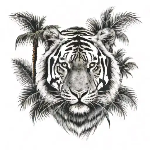 Tiger With Palm Trees Surronding It