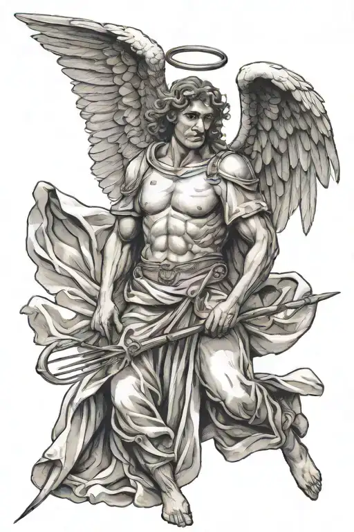 Angel With Pitchfork Mideval No Shading Simple