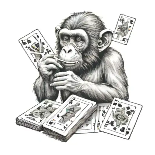 A Monkey Smoking Whilst Playing Cards