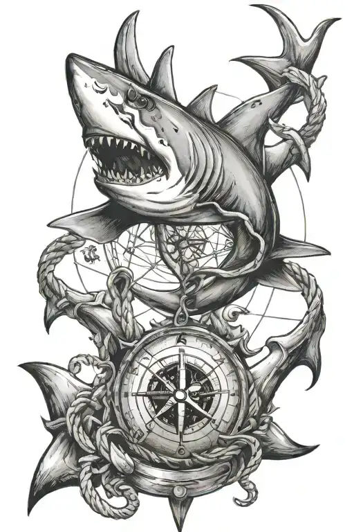 Shark With Anchor Compass And Rope