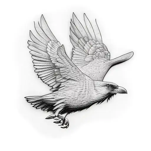 Flying Raven Holding Two Carving Knives In It's Claws