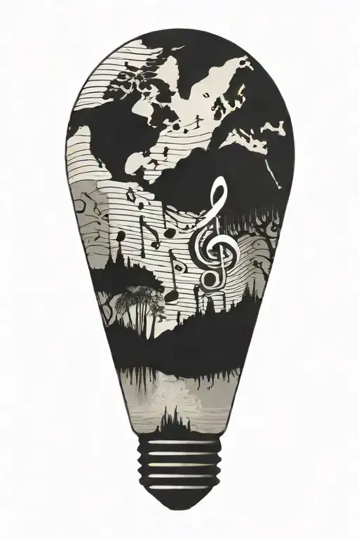 A Surreal Landscape Of Music Notes Morphing Into Travel Destinations With Hidden Drug References