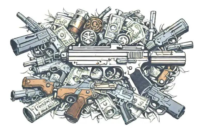 The Word Kura With 298 Surrounded By Guns And Money