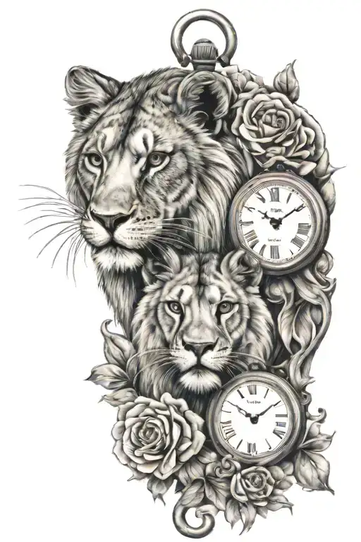 Male Lion And Cub Barn Owl Wolf Face Pocket Watch Roses And Lily's