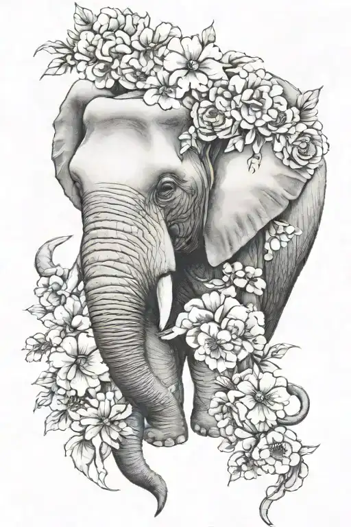 Elephant Head With Flowers And Carnations