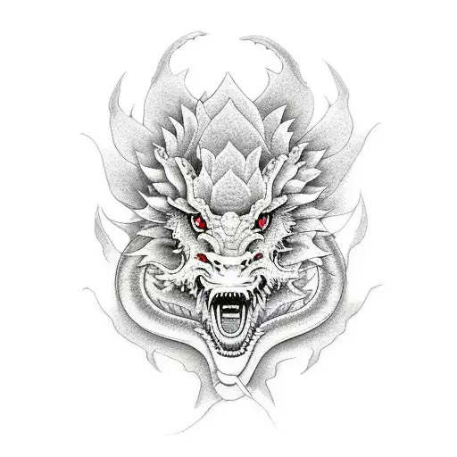 Japanese Dragon With Lotus Flower