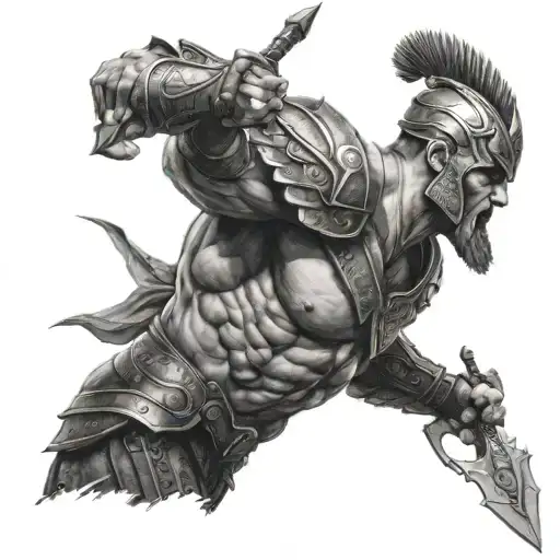 Ares God Of War With Sword Facing Downwards Placed