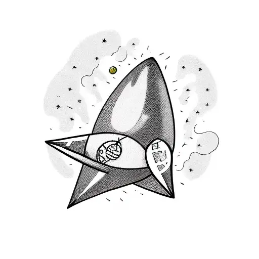 Rocketman Flying Holdin A Baloon Exiting Space In A Shape Of A Triangle