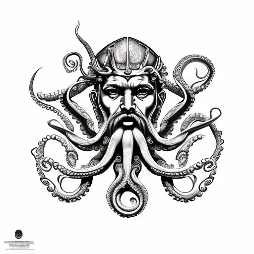 Poseidon With Octopus With Wave